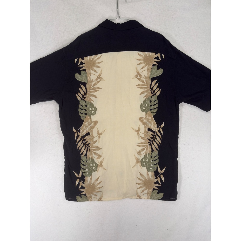 Pierre Cardin Vintage Rayon Tropical Leaf Shirt Mens Large Black Cream - Picture 2 of 6